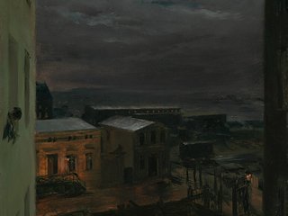 Adolph von Menzel - Blick auf den Anhalter Bahnhof im Mondschein
