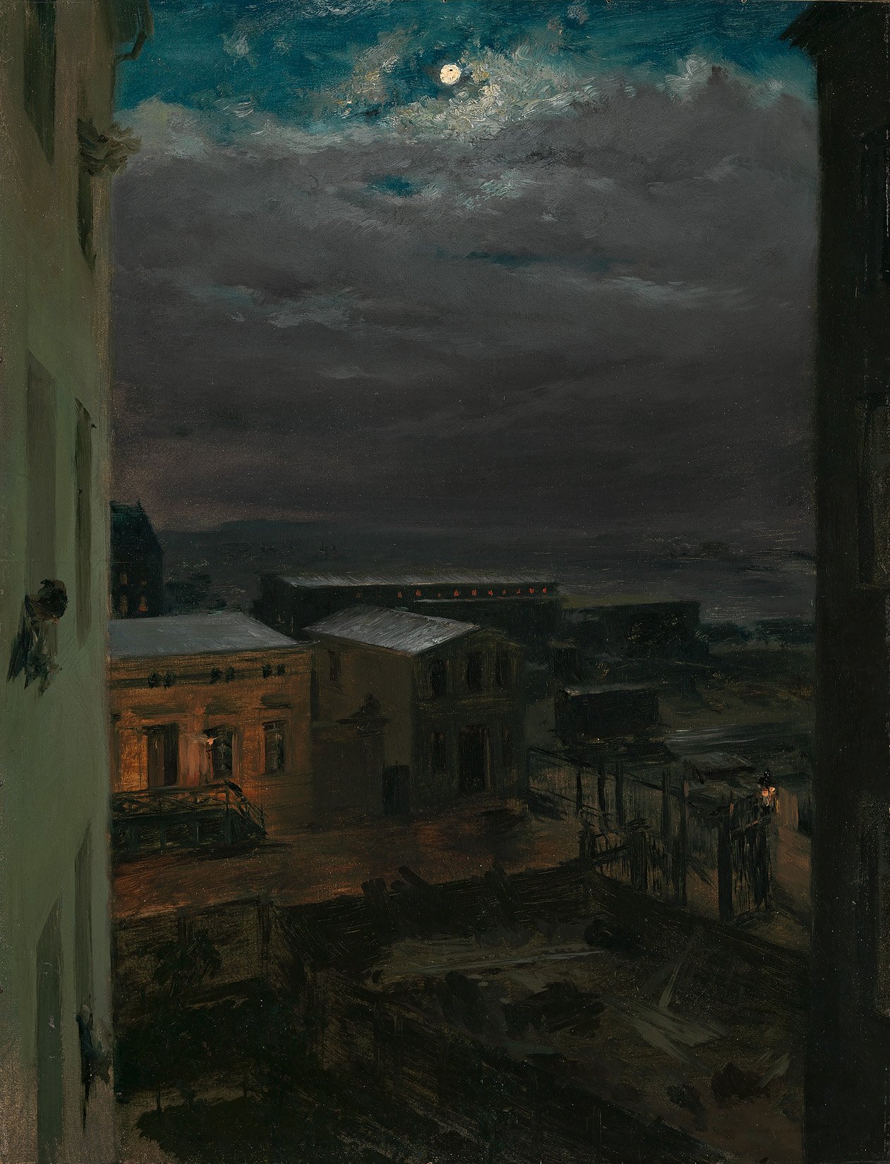 Adolph von Menzel - Blick auf den Anhalter Bahnhof im Mondschein