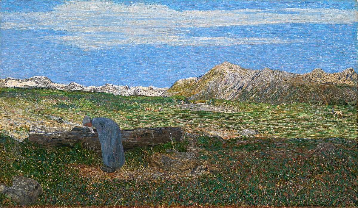 Giovanni Segantini - Alpenlandschaft mit Frau am Brunnen