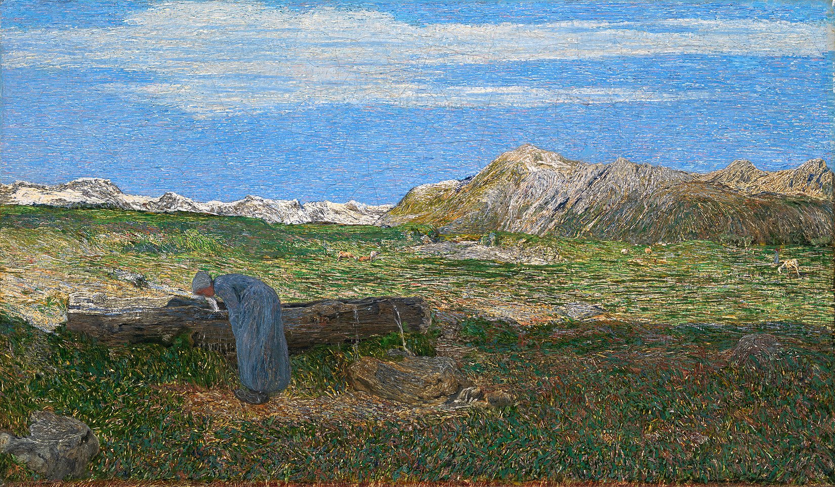 Giovanni Segantini - Alpenlandschaft mit Frau am Brunnen